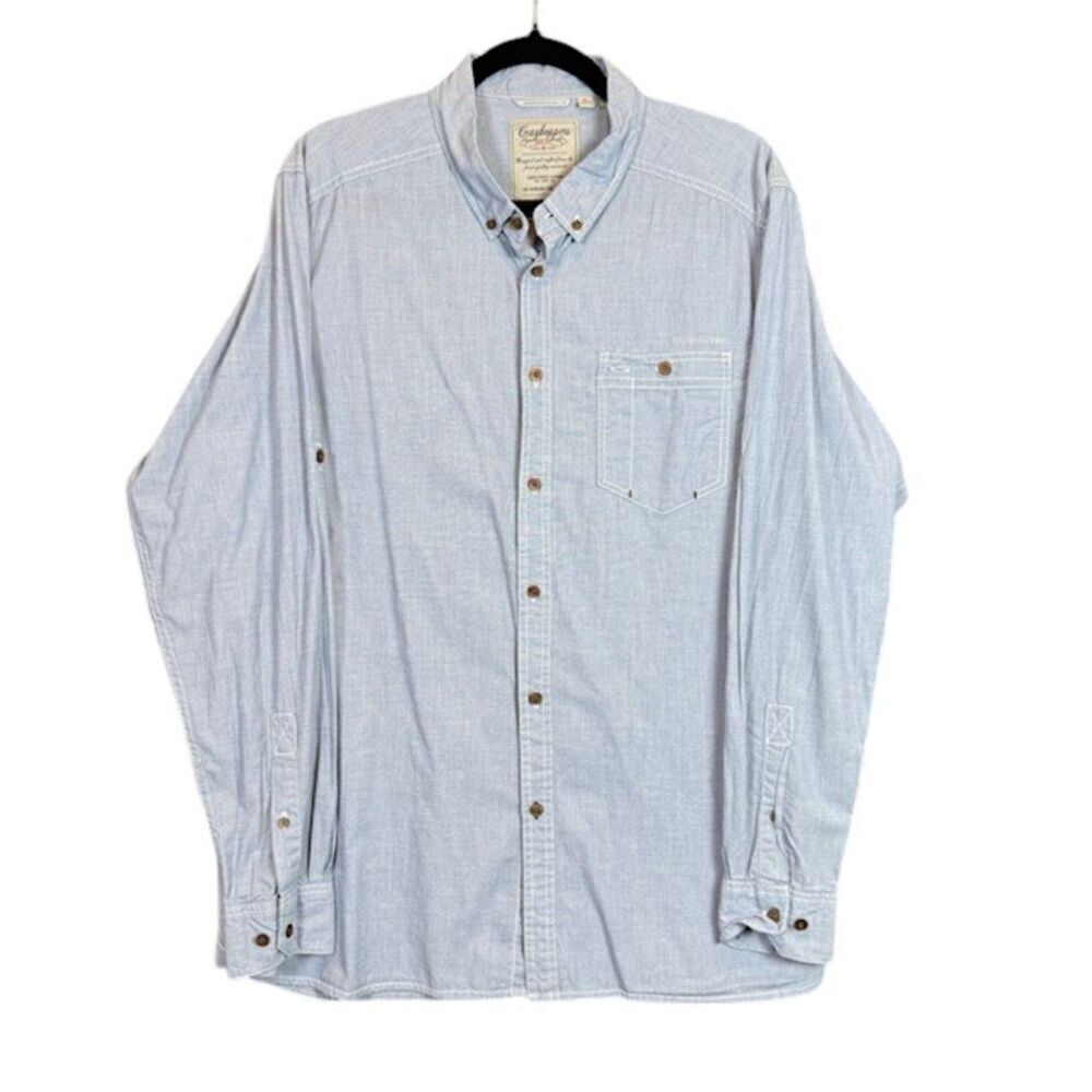 Craghoppers Blue Chambray Linen Look Cotton Button Front Shirt Roll Cuff‎ XL
